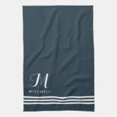 Dunkelblaue, hoch entwickelte Streifen und Monogra Geschirrtuch (Vertikal)