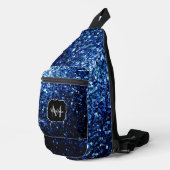 Dunkelblaue Imitate Glitzer Glitzern Monogram Crossbody Bag (Rechte Ecke)