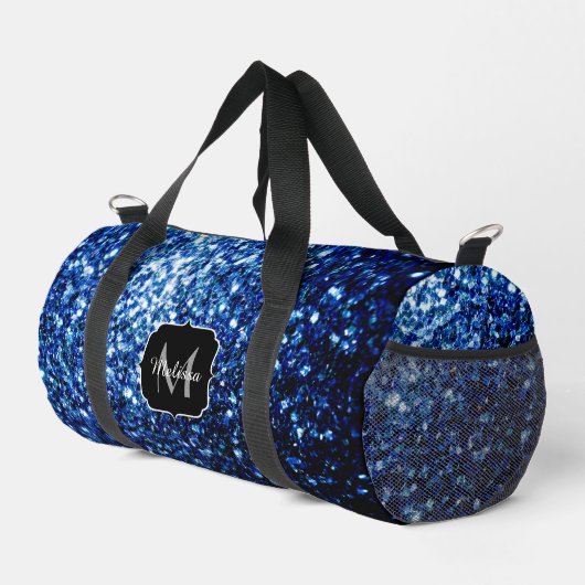 Dunkelblaue Imitate Glitzer Glitzern Monogram Duffle Bag (Rechte Ecke)