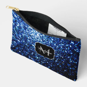 Dunkelblaue Imitate Glitzer Glitzern Monogram Zubehörtasche