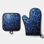 Dunkelblaue Imitate Glitzer Glitzern Ofenhandschuh & Topflappen-Set (Vorderseite)
