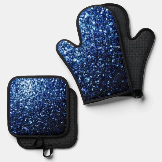 Dunkelblaue Imitate Glitzer Glitzern Ofenhandschuh & Topflappen-Set (Vorderseite/Rückseite)