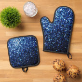 Dunkelblaue Imitate Glitzer Glitzern Ofenhandschuh & Topflappen-Set (Oben Unten)