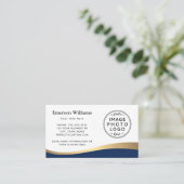 Dunkelblaue Imitate, goldenes Wave-Logo Visitenkarte (Stehend Vorderseite)