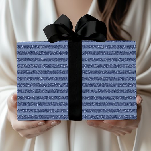 Dunkelblaue Indigo Glitter Style horizontale Strei Geschenkpapier