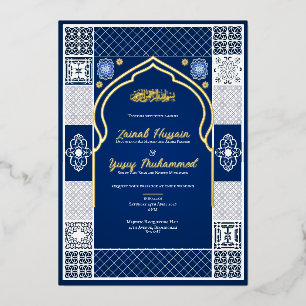 Dunkelblaue islamische Arabesken-Hochzeitseinladun Folieneinladung