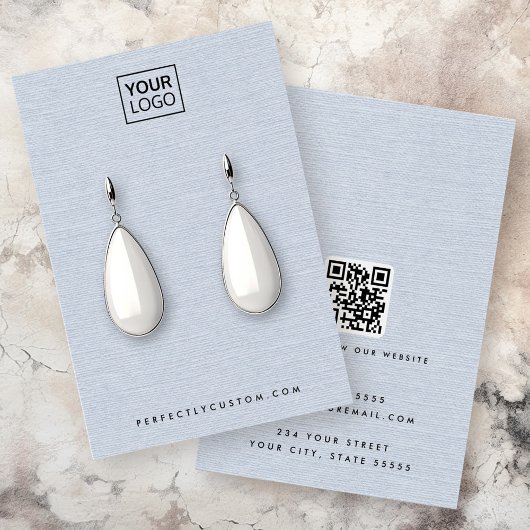Dunkelblaue Leinen-Look Logo QR Ohrring-Display-Ka