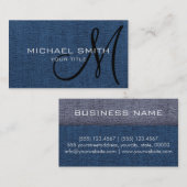 Dunkelblaue Leinwand Look Monogram Visitenkarte (Vorne/Hinten)