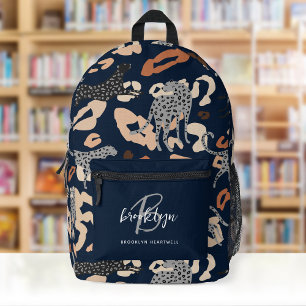 Dunkelblaue Leopardenprint-Monogramm-Name Bedruckter Rucksack
