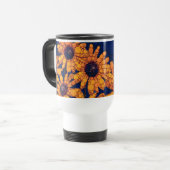 Dunkelblaue Leuchtorange-Sonnenblumen Reisebecher (Vorderseite Links)