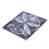 Dunkelblaue Libellen-Buntglas-Blume Fliese (Seite)