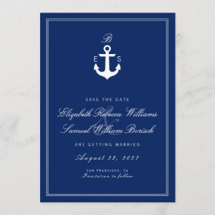 Dunkelblaue Monogram-Save the Date-Karte Save The Date