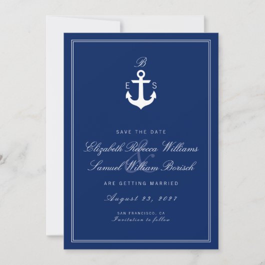 Dunkelblaue Monogram-Save the Date-Karte Save The Date (Vorderseite)