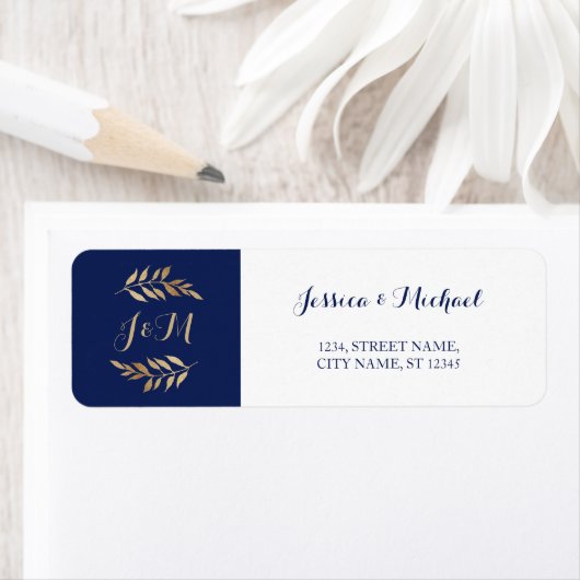 Dunkelblaue Monogramm-Blätter Wreath Wedding (Insitu)