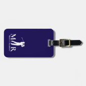Dunkelblaue Monogramm-Golfer Gepäckanhänger (Vorderseite horizontal)