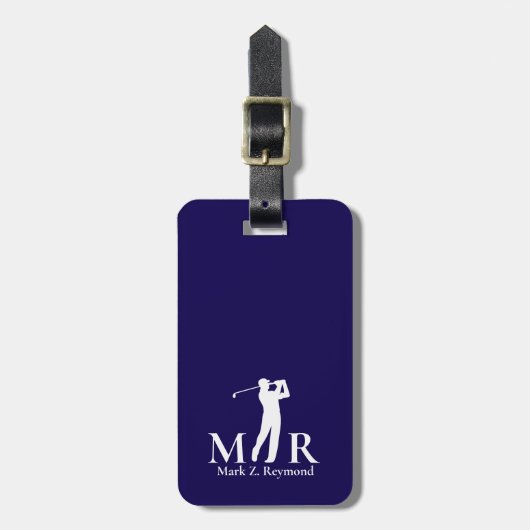 Dunkelblaue Monogramm-Golfer Gepäckanhänger (Vorderseite vertikal)