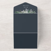 Dunkelblaue Navy-Aquarellfarben-Blätter Hochzeit   All In One Einladung (Außenbereich)