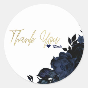 Dunkelblaue Navy-Blumen Florale Gothic Glam Bevorz Runder Aufkleber