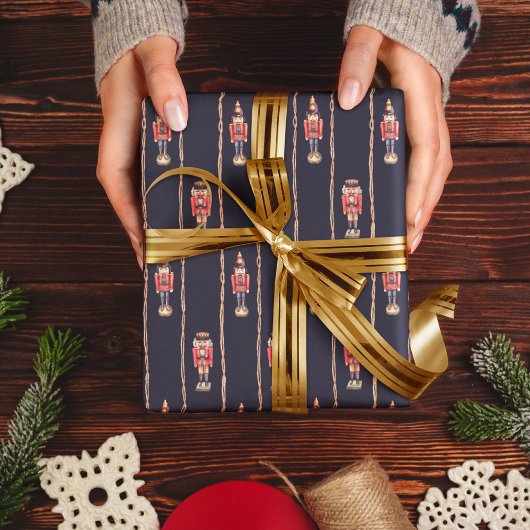 Dunkelblaue Nussknacker Retro-Weihnachtsmuster Geschenkpapier