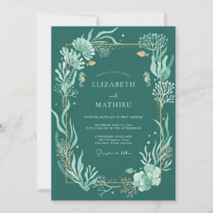 Dunkelblaue Ozean-Eukalyptus-Hochzeit Einladung