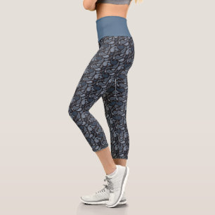 Dunkelblaue Paisley-Muster-Hochtaillen-Capris Capri Leggings