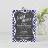 Dunkelblaue Polka-Punkte; Vintage Halbpension Einladung (Stehend Vorderseite)