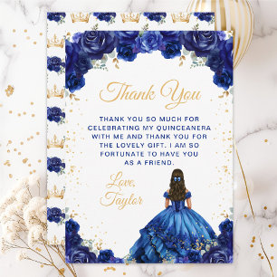 Dunkelblaue Prinzessin Floral Quinceañera Dankeskarte