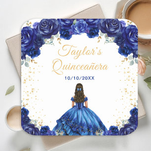 Dunkelblaue Prinzessin Floral Quinceañera Rechteckiger Pappuntersetzer