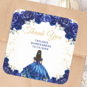 Dunkelblaue Prinzessin Quinceañera Dankeschön Quadratischer Aufkleber