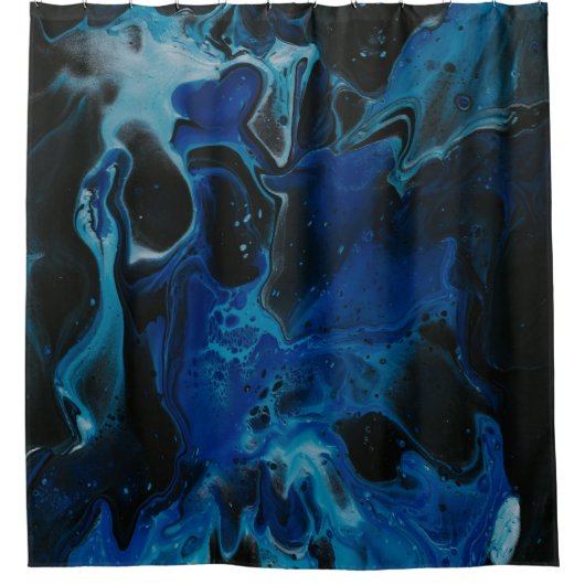 Dunkelblaue psychedelische Flüssigkeit Duschvorhang (Vorderseite)