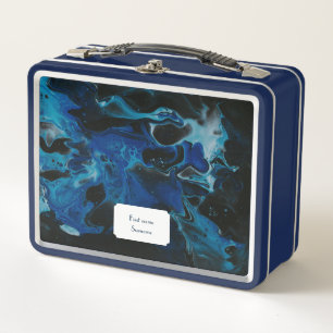 Dunkelblaue psychedelische Flüssigkeit Metall Brotdose