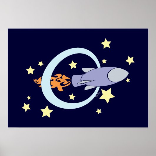 Dunkelblaue Raketenkids Retro Space Poster (Vorne)