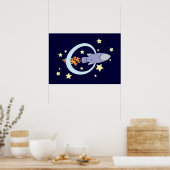 Dunkelblaue Raketenkids Retro Space Poster (Küche)