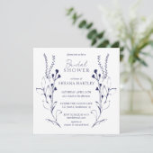 Dunkelblaue Reben & Blume Brautdusche Einladung (Stehend Vorderseite)