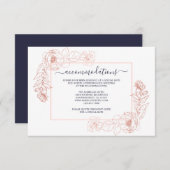 Dunkelblaue Rose Gold Floral Hochzeitsinformatione Begleitkarte (Vorne/Hinten)