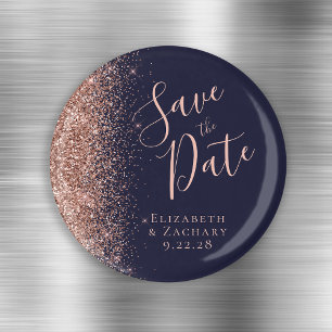 Dunkelblaue Rose Gold Glitter Schrift Save the Dat Magnet