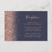 Dunkelblaue Rose Gold Glitzer Edge Hochzeitsempfan Begleitkarte (Vorderseite)
