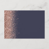 Dunkelblaue Rose Gold Glitzer Edge Hochzeitsempfan Begleitkarte (Rückseite)
