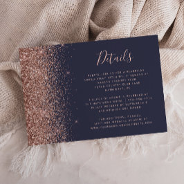 Dunkelblaue Rose Gold Glitzer Edge Wedeldetails Begleitkarte