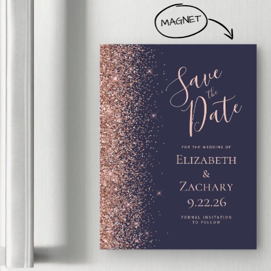 Dunkelblaue Rose Gold Glitzer Magnetic Save the Da Magnetkarte