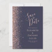 Dunkelblaue Rose Gold Save the Date Ankündigung (Vorderseite)