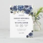 Dunkelblaue Rose Hochzeit Einladung (Stehend Vorderseite)