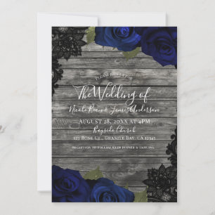Dunkelblaue Rose Rustikales Holzschwarzwurzeln Hoc Einladung