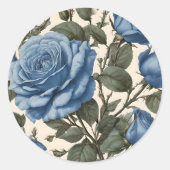 dunkelblaue Rose und grüne Blätter, Runder Aufkleber (Vorderseite)