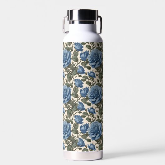 dunkelblaue Rose und grüne Blätter, Trinkflasche (Vorne)