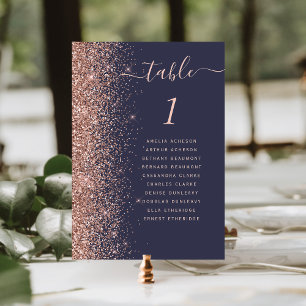 Dunkelblaue Roségold Glitter Hochzeit Tischnummer
