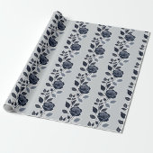 Dunkelblaue Rosen mit silbernen Blättern  Geschenkpapier (Ungerollt)