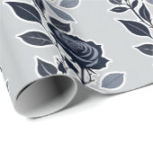 Dunkelblaue Rosen mit silbernen Blättern  Geschenkpapier (Rolleneckpunkt)