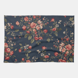 Dunkelblaue Rot-Sage-Cottage-Blumen Geschirrtuch