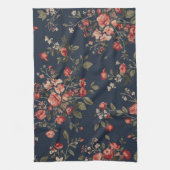 Dunkelblaue Rot-Sage-Cottage-Blumen Geschirrtuch (Vertikal)